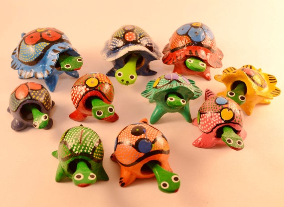 Pair 2 of Handpainted Bobbing Turtles Alebrijes in by ArtesaniaMX