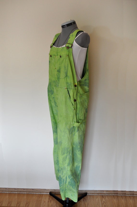 Green Bib OVERALLS Hand Dyed Lime Green PayDay Distressed