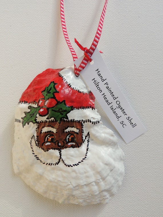 African American Santa Claus Oyster Shell Christmas Ornament