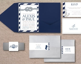 Nautical Wedding Invitation Set in Pocketfold - Deposit