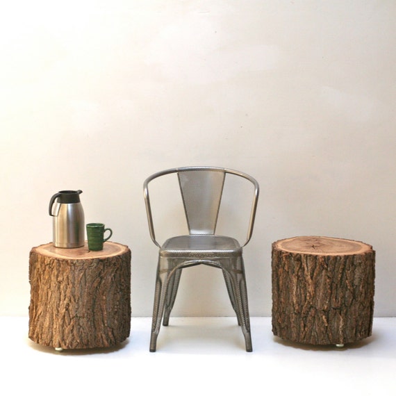 BarkOn Tree Stump Rolling Casters Table Side by realwoodworks1