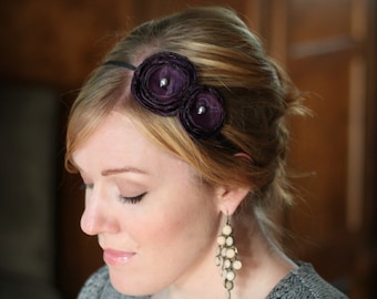 Dark Purple Double Flower Headband for Women and Girls