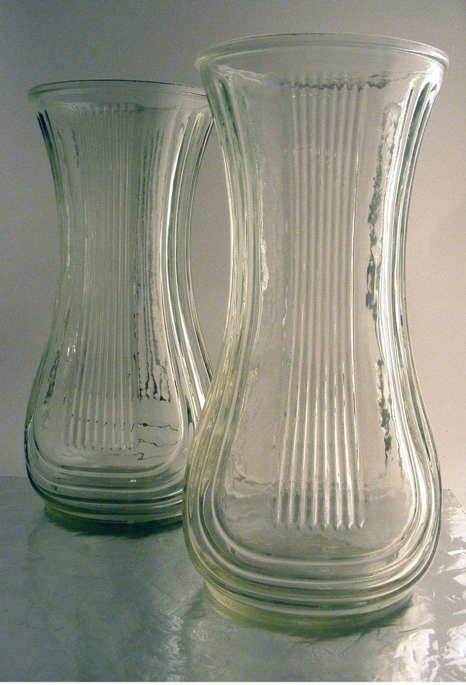 Large Hoosier Glass Vases 4087B Tall Clear Set of 2