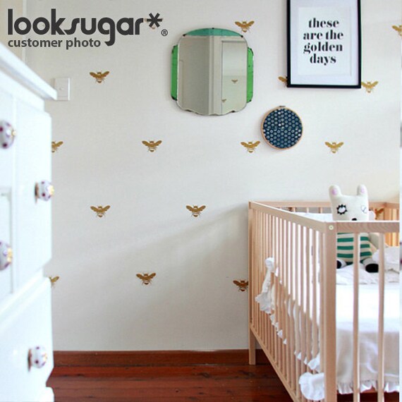 Bee Wall Stickers x 20 for Modern Living Space - Children Wall Stickers for Baby Nursery - Stenciled Effect - 0124