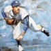 Baseball: Sandy Koufax Fires One In, oil on masonite panel 14"x11" by Kenney Mencher