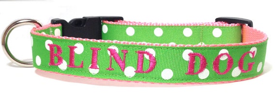 Embroidered Blind Dog Collar one inch wide dog collar