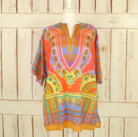 African print top/tribal print blouse/vintage Dashiki top