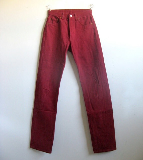 Levi Strauss 501 Vintage 1980s Jeans Red Color Cotton Denim
