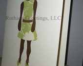 African American, Afro (Light Green and Cream) Card