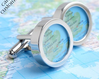 Custom Map Cufflinks of Anywhere in the World - Choose Your Location