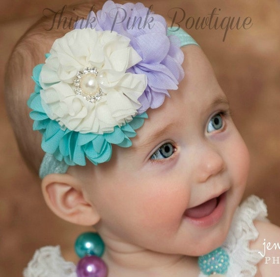 Baby headbands, Baby Headband,Pink and Aqua baby Headband,baby girl headband,Girls Headband,Easter Headband,Girls Headaband, Baby Bows. by ThinkPinkBows