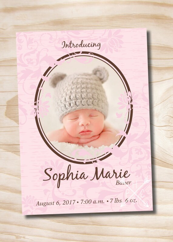 DAMASK OVAL Custom Birth Announcement/Baby Girl/Baby Boy - You Print Il_570xn