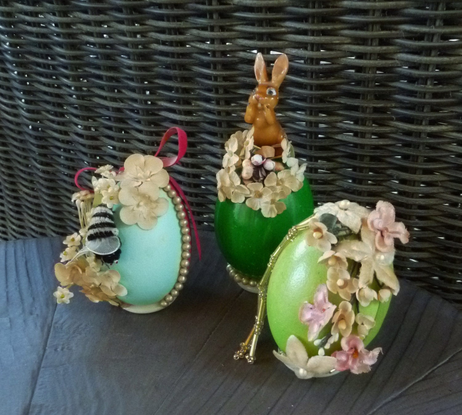 5 Easter Eggs. Decorated Real Eggs. Vintage by MoonstruckCottage