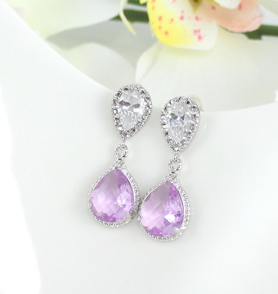 Lavender Drop Earrings Lilac Wedding Bridal by LadyKJewelry