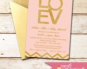 Pink Glitter Custom Bridal Shower Invitation - DIY Printable Invite - Weddings, Lingerie Shower, Bachelorette Party - Chevron - Chic Invites Il_170x135