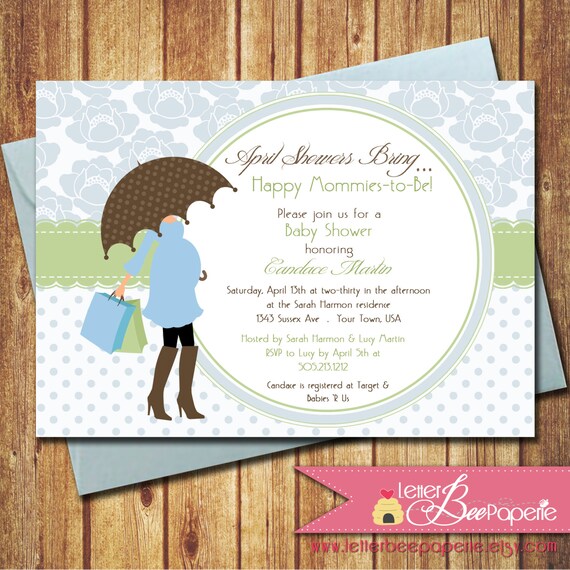 April Showers Boys Baby Shower Invitation - DIY Printable Invite - Baby Sprinkle - Fall Baby Shower - Mommy, Umbrella Card Il_570xn
