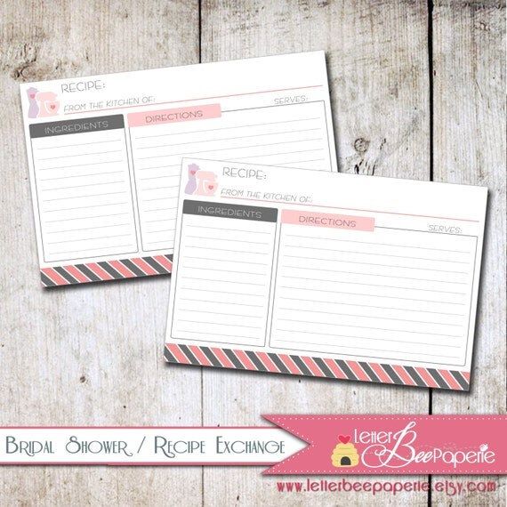 Custom Printable Recipe Cards - DIY Card - Bridal Shower, Wedding Showers - Recipe Exchange, Kitchen Theme Party - Cooking / Baking Parties Il_570xn