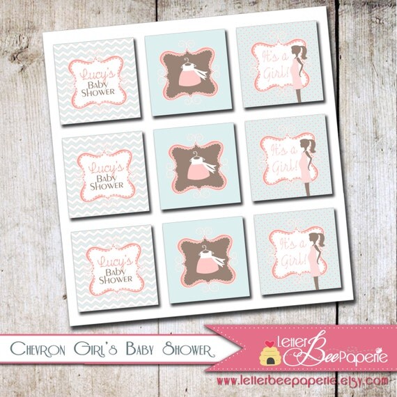 Baby Girl Printable Favor Tags - Cupcake Toppers - 2" Party Squares - Choose Your Colors - Baby Showers, Baby Sprinkle - Mommy to Be Il_570xn