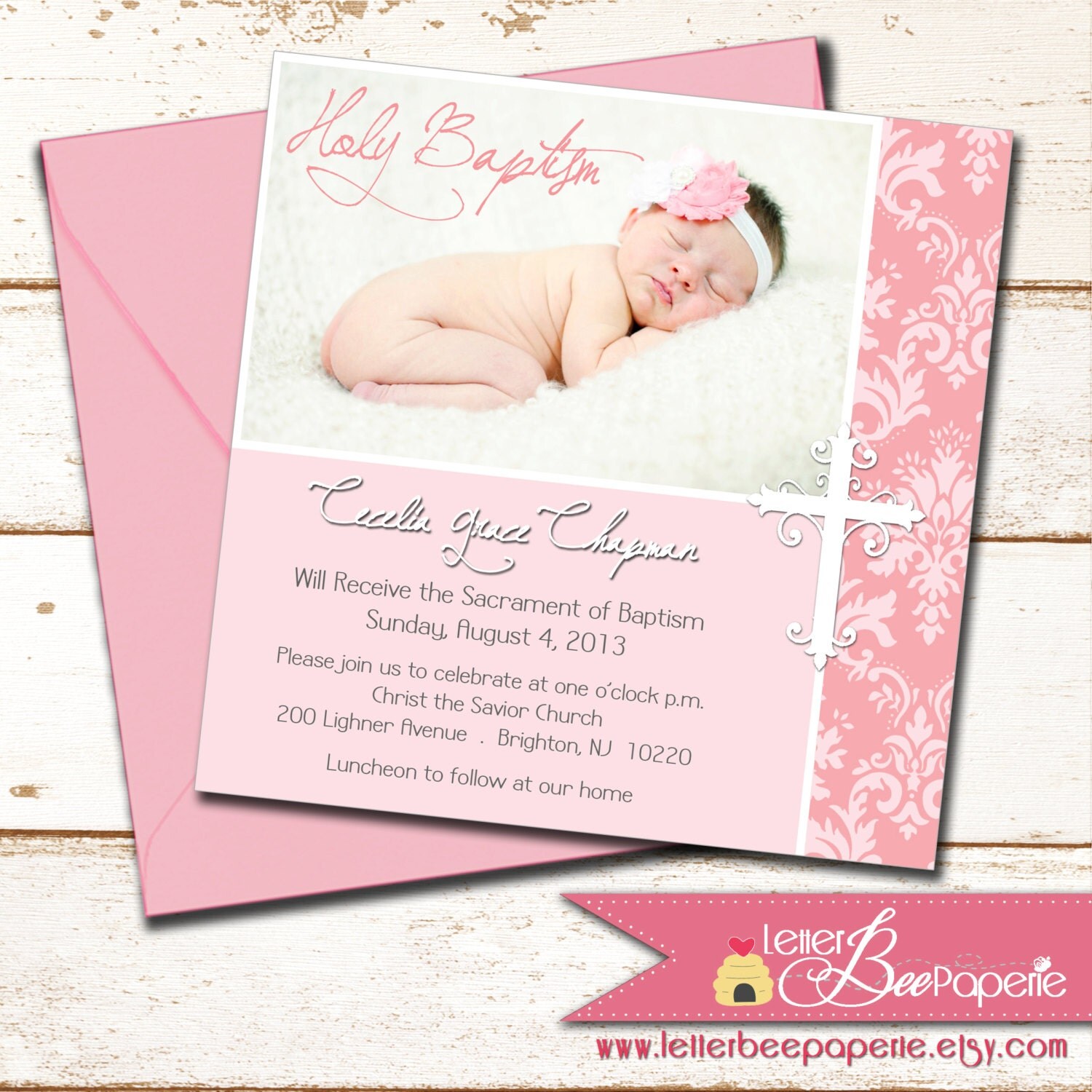 Girl Baptism Invitation DIY Printable Invite Photo