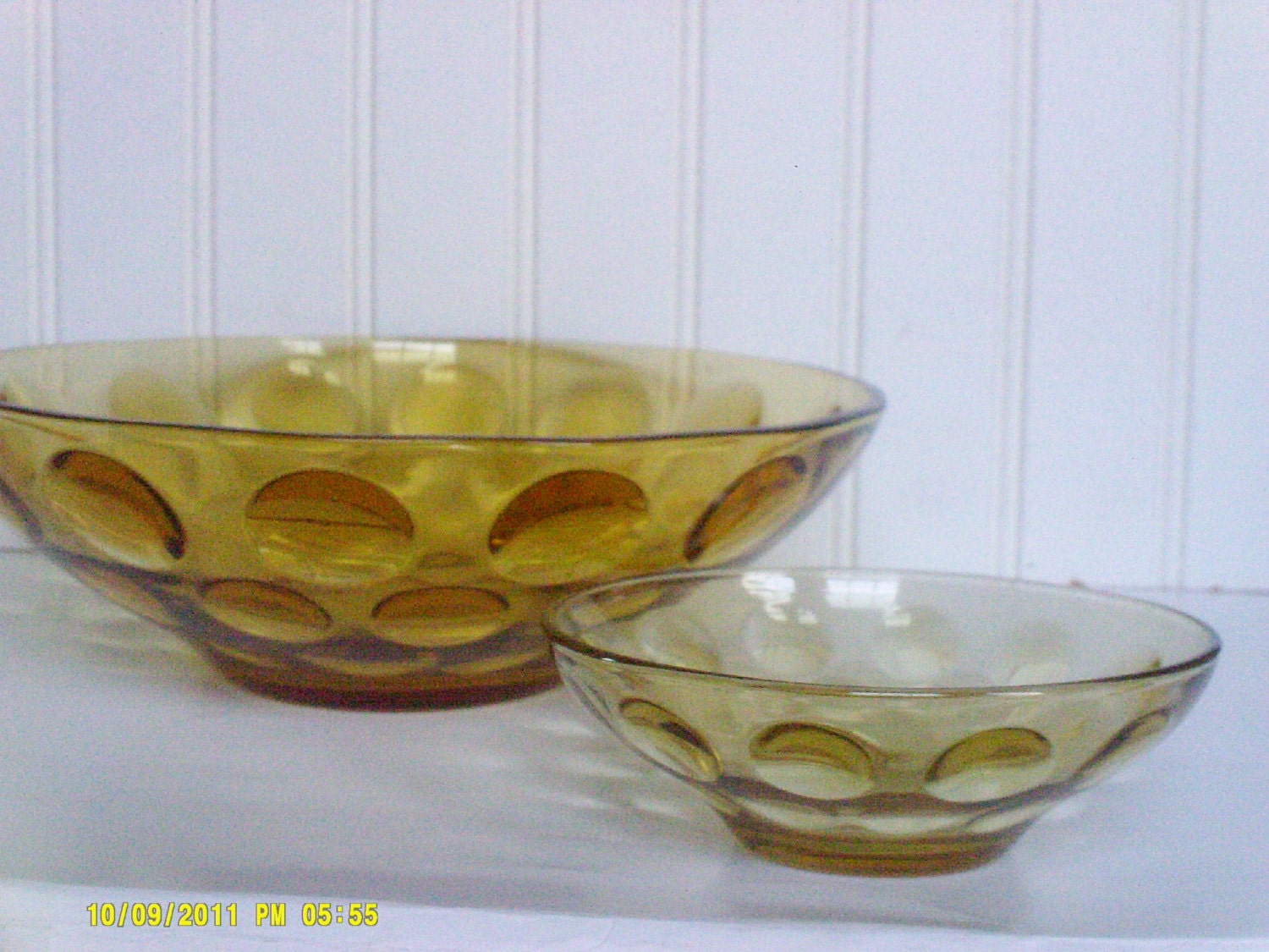 Vintage Hazel Atlas Chip and Dip Set / Amber Glass Bubble Bowls