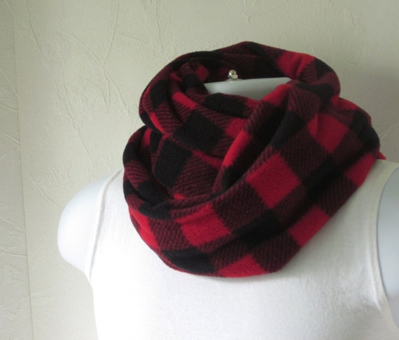 Red and Black Buffalo Check Plaid Infinity Scarf by thimbledoodle