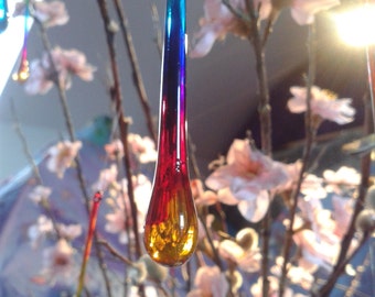 Rainbow Glass Droplets, Set of 6, hanging Window Decoration, handpainted, Xmas