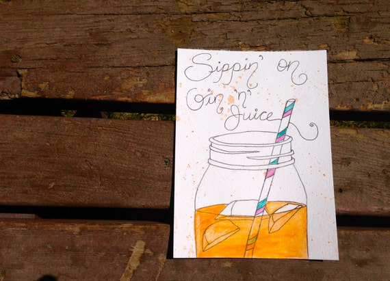 SALE - Original 6x8 Gin and Juice Summer Mason Jar Illustration SALE - Original 6x8 Gin and Juice Summer Mason Jar Illustration