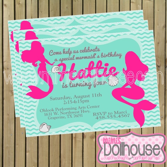 Mermaid Invitation- Mermaid Silhouette Invitation- Birthday Invitation- JPEG/PDF Il_570xn