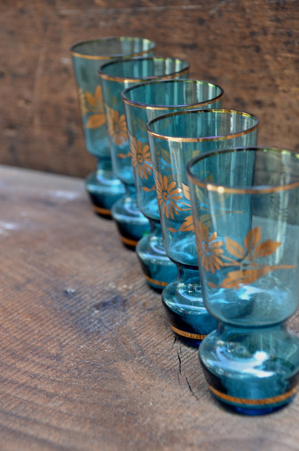 Vintage Aqua Blue Juice Glass Set