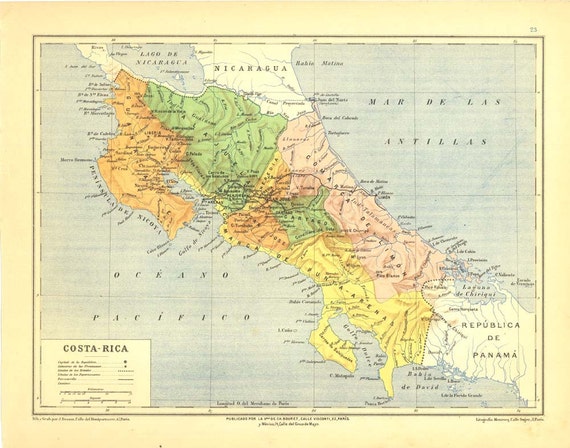 Antique Map Of Costa Rica 1905