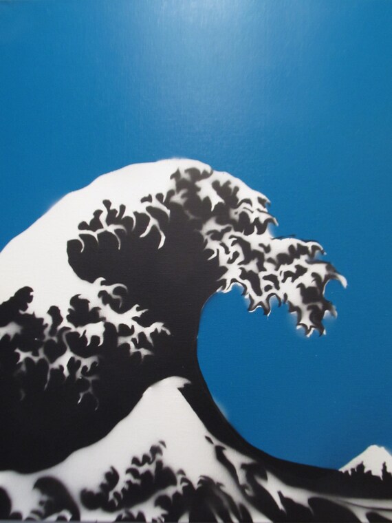 spray paint stencil graffiti art the great wave off kanagawa