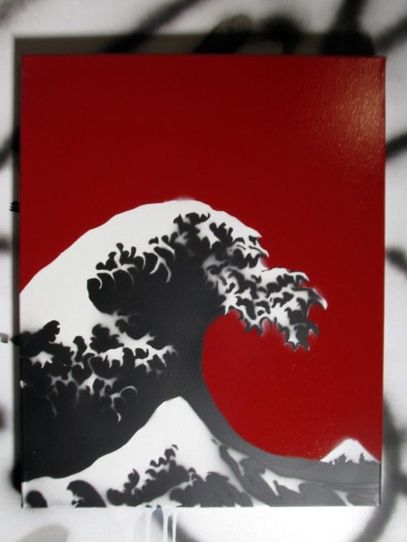 spray paint stencil graffiti pop art the great wave off