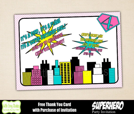 Superhero Party Invitation, Supergirl Invitation, Printable Invitation, Digital Invitation, Superhero Party, Supergirl Printables Il_570xn