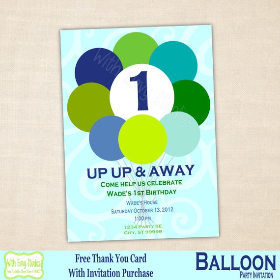 Balloon Invitation, Balloon Printable Invitation, Printable Balloon Birthday Party Invitation, Balloon Party Printables Il_570xn