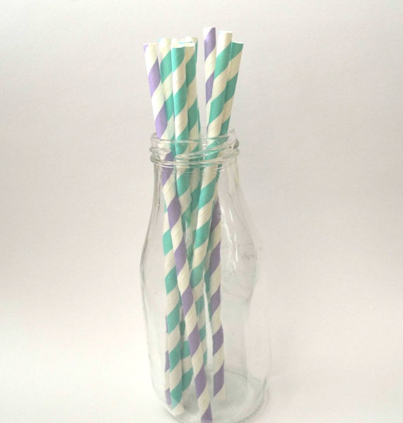 25 Whimsical Mermaid Paper Straws Pack, AQUA & PURPLE, Party favors, Drinking Straws, Cake Pops Il_570xn