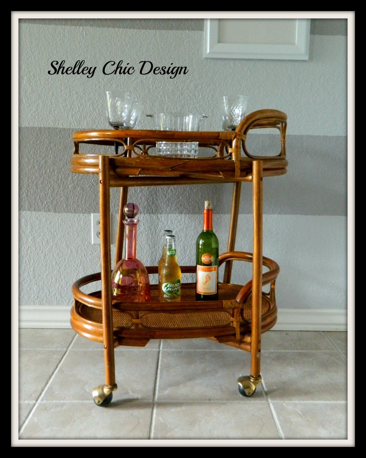 Vintage Rattan Bar Cart/Serving CartReserved for Danielle