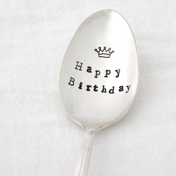 Happy Birthday Hand stamped vintage spoon by MilkandHoneyLuxuries