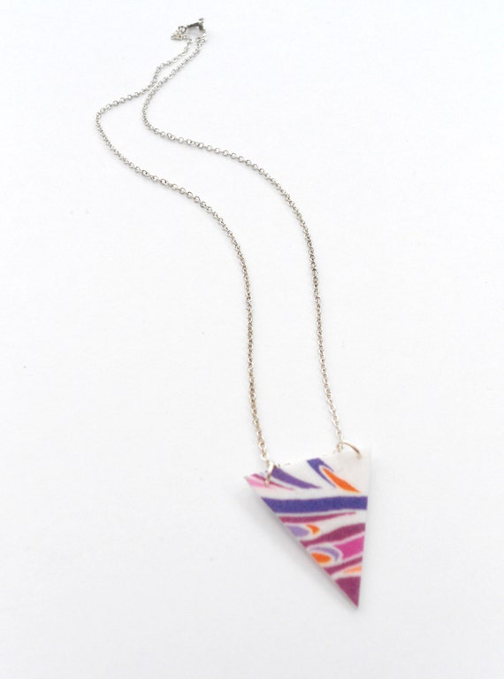 Abstract Stripe Triangle Necklace Aztec Necklace Silver Plated Chain Many Colour Options Available