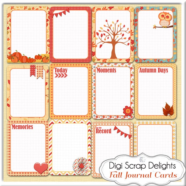 SALE 1.50 Fall Pocket Journal Cards Set2 by DigiScrapDelights