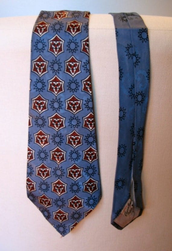 Vintage 1950s Necktie - Satin Rayon in Blue
