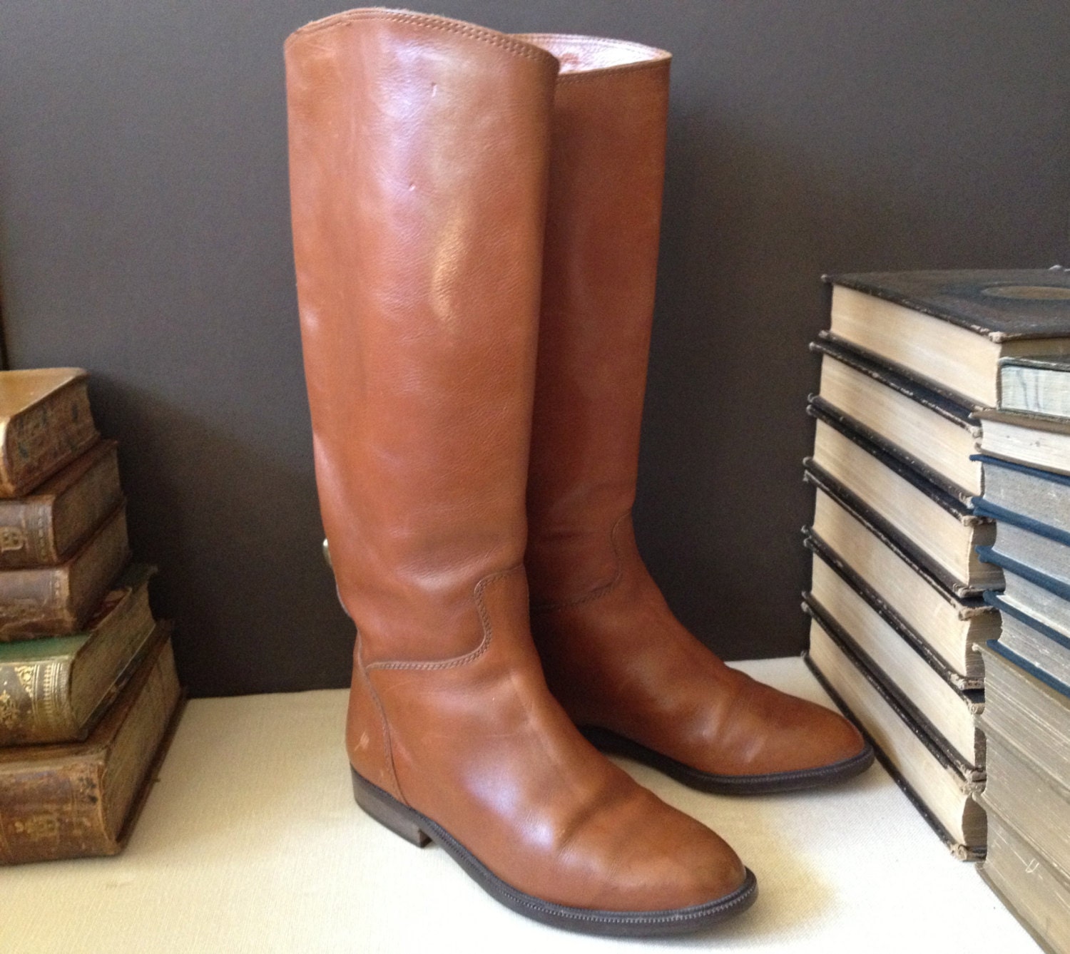 Italian Leather Riding Boots Italy Chestnut Brown Womens Size