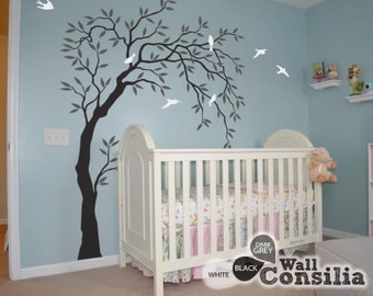 Baby Nursery Wall Decals - Willow Trees Decal - Tree Wall Decal - Tree Wall Decals - Tree Wall Decal with Birds - Large: appx. 58"x85" KC028