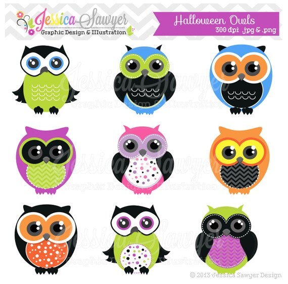 INSTANT DOWNLOAD, cute halloween owl clipart, orange and black clip art, halloween party printable, for invitations, cupcake topper, desig Il_570xn