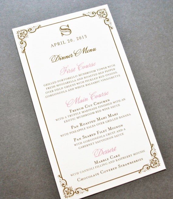 Items similar to Blush Wedding Menus, Blush and Gold Wedding Menus