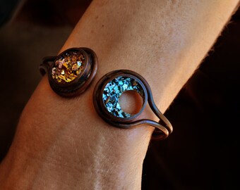 Sun and Moon Bracelet - Solar Eclipse - Bismuth Jewelry Copper Cuff Bracelet - Celestial Jewelry - Crystal Bracelet -Unique Anniversary Gift