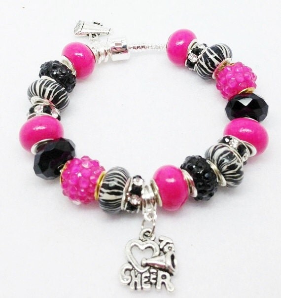 Pink Zebra Cheer European Style Charm Bracelet by Graceandliz