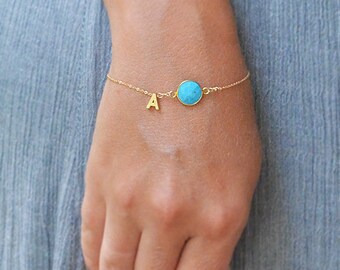 Personalized Turquoise Bracelet, Custom Birthstone Bracelet, mothers gift girlfriend Initial Bracelet, bridesmaid bracelet, new mom bracelet