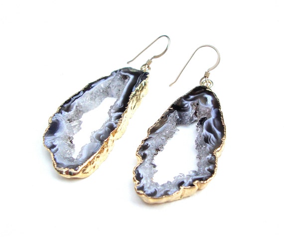 Gold plated agate slice earrings - occo geode earrings - agate jewelry ...