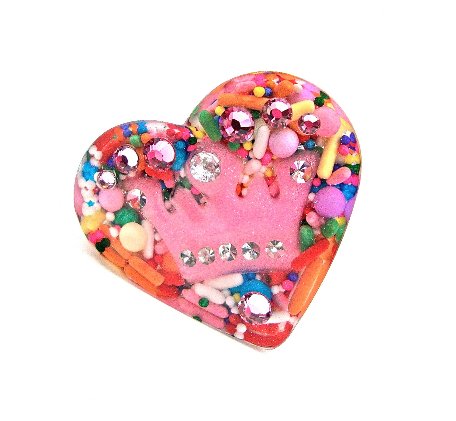 Big candy crown and heart sprinkles ring pink candy heart