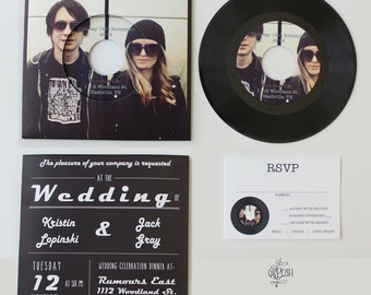 Custom 7in vinyl record wedding invitation / 45 rpm wedding invitation